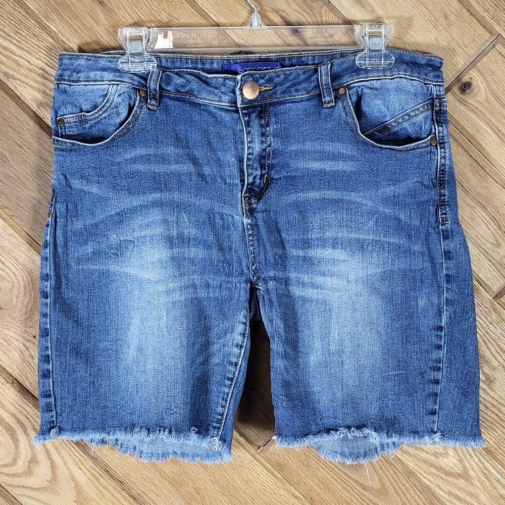 Sapphire Ink Denim Shorts Juniors Womens 13 Frayed Raw Hem Medium Wash Blue
